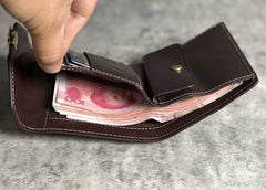 Handmade Leather Mens Cool billfold Leather Wallet Men Small Wallets Trifold for Men