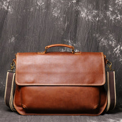 15 inches Brown Leather Mens Briefcase Brown Work Bag Business Bag For Men