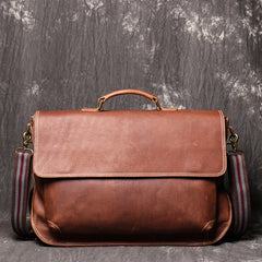 15 inches Brown Leather Mens Briefcase Brown Work Bag Business Bag For Men