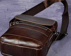 Cool Small Coffee Leather Mens Side Bag Messenger Bag Shoulder Bag for Men - iwalletsmen