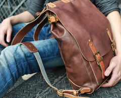 Dark Brown Leather Mens Backpack Travel Backpacks Laptop Backpack for men - iwalletsmen