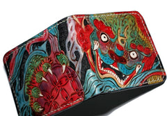 Handmade Leather Chinese Lion Tooled Mens billfold Wallet Cool Leather Wallet Slim Wallet for Men