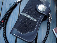 Handmade Leather Biker Wallet Mens Cool Chain Wallet Trucker Wallet with Chain