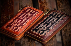 Handmade Leather Mens Tibetan Chain Biker Wallet Cool Leather Wallet Long Clutch Wallets for Men