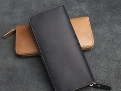 Handmade Leather Mens Cool Zipper Phone Travel Long Wallet Card Holder Card Slim Clutch Wallets for Men