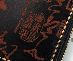 Handmade Leather Mens Chain Chinese Handwriting Biker Wallet Cool Leather Wallet Long Phone Wallets for Men
