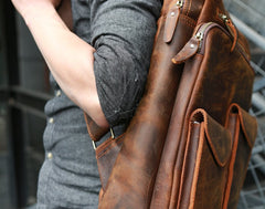 Cool Brown Leather Mens Backpack Travel Backpacks Laptop Backpack for men - iwalletsmen