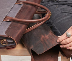 Mens Gray Canvas Leather Briefcase Handbag Work Bag Business Bag for Men - iwalletsmen