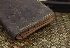 Handmade Leather Floral Mens Cool Slim Leather Wallet Men billfold Wallets Bifold for Men