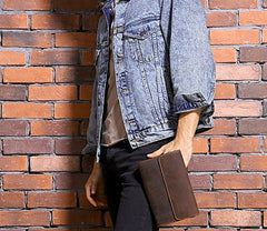 Cool Leather Mens Large Long Zipper Clutch Wallet Long Wallet for Men - iwalletsmen