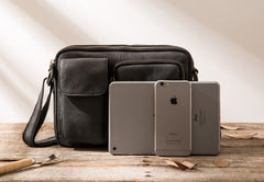 messenger black bag Black Leather Messenger Bag Men's Black Crossbody Bag Small Black Messenger Bag