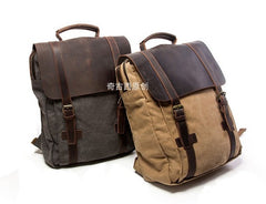 Cool Canvas Leather Mens Laptop Backpack Canvas Travel Backpack Canvas School Backpack for Men - iwalletsmen
