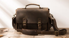 Coffee Vintage Leather Mens Camera Messenger Bag Crossbody Camera Bags for Men - iwalletsmen