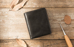 Black Leather Mens Small Wallets Trifold Vintage billfold Wallet for Men - iwalletsmen