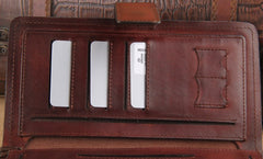Genuine Leather Mens Cool Biker Chain Wallet Long Leather Wallet Slim Clutch Wristlet Wallet for Men