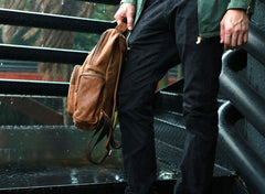 Cool Brown Mens Leather Backpack Travel Backpacks School Backpacks for men - iwalletsmen