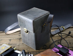 Handmade Gray Leather Mens Small Box Bag Shoulder Bag Messenger Bag for Men - iwalletsmen