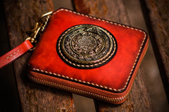 Handmade Leather Small Tibetan Tooled Mens billfold Wallet Cool Chain Wallet Biker Wallet for Men