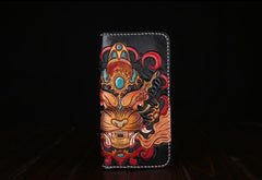 Handmade Leather Mens Clutch Wallet Tooled Cool Monster Wallet Long Zipper Wallets for Men