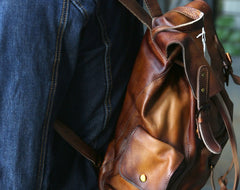 Handmade Cool Leather Mens Backpack Travel Backpacks Laptop Backpack for men - iwalletsmen