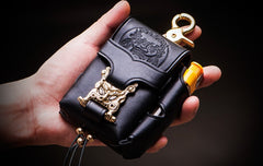 Handmade Leather Mens Leather Cigarette Case Cigarette Box Lighter Pocket Tobacco Pouch