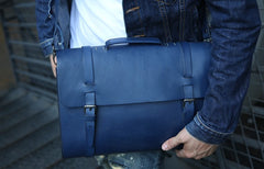 Blue Leather Mens Briefcase Messenger Bag Handbag Shoulder Bag for men - iwalletsmen