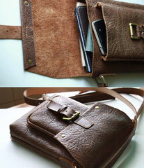Handmade Vintage Leather Mens Small Messenger Bag Coffee Cell Phone Shoulder Bag for Men - iwalletsmen