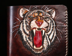 Handmade Leather Tiger Tooled Mens billfold Wallet Cool Leather Wallet Slim Wallet for Men