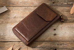 Cool Leather Mens Coffee Long Zipper Clutch Wallet Long Wallet for Men - iwalletsmen