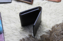 Black Leather Mens Slim Front Pocket Bifold Small Wallets Card Wallet for Men - iwalletsmen