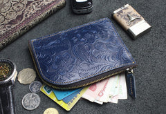 Handmade Leather Floral Mens Front Pocket Wallet Cool Slim Leather Wallet Men billfold Wallets Bifold for Men