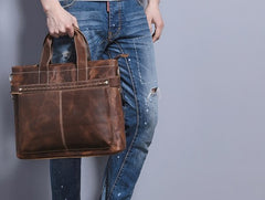 Cool Coffee Leather Mens Briefcases Work Bag Laptop Bag Business Bag for Men - iwalletsmen