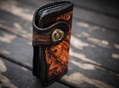 Handmade Leather Carp Mens Chain Biker Wallet Cool Leather Wallet With Chain Wallets for Men
