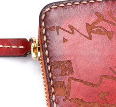 Handmade Leather Mens Chinese Handwriting Chain Biker Wallet Cool Leather Wallet Long Phone Wallets for Men