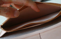 Handmade Mens Tooled Floral Beige Leather Long Biker Wallet Cool Long Chain Wallet for Men - iwalletsmen