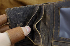 Handmade Leather Mens Cool Slim Leather Wallet Men billfold Wallets Bifold for Men