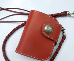 Handmade Leather Biker Wallet Mens Cool billfold Chain Wallet Trucker Wallet with Chain