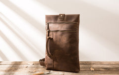 Coffee Leather Mens Cool Sling Bag Sling Shoulder Bags Sling Backpacks for men - iwalletsmen