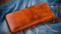 Handmade Leather Mens Chain Biker Wallet Cool Leather Wallet Long Phone Wallets for Men