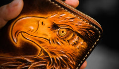 Handmade Leather Tooled Eagle Mens billfold Wallet Cool Leather Wallet Slim Wallet for Men