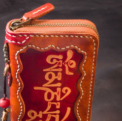 Handmade Leather Tooled Mens Chain Biker Wallet Cool Leather Wallet Long Phone Wallets for Men