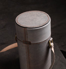 Handmade Gray Leather Mens Barrel Bag Shoulder Bag Messenger Bag for Men - iwalletsmen