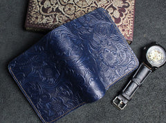 Handmade Leather Floral Mens Cool Slim Leather Wallet Men billfold Wallets Bifold for Men