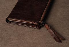 Genuine Leather Mens Cool Long Leather Wallet Cards Phone Zipper Clutch Wristlet Wallet for Men