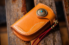 Handmade Leather Biker Mens Cool Car Key Wallet Coin Wallet Pouch Car KeyChain for Men