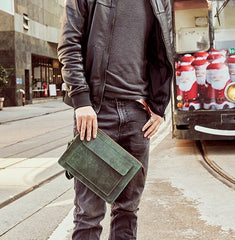 Cool Leather Large Mens Wristlet Bag Vintage Clutch Zipper Bag for Men - iwalletsmen