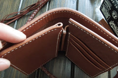 Handmade Leather Biker Wallet Mens Cool billfold Chain Wallet Trucker Wallet with Chain