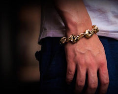 Silver Brass Stainless Steel Biker Trucker Skull Heavy Gothic Skulls Mens Bracelet Biker Jewelry
