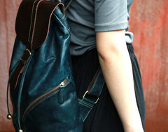 Cool Green Mens Leather Backpack Travel Backpacks Laptop Backpacks for men - iwalletsmen