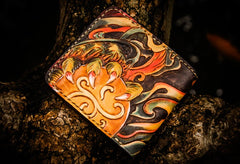 Handmade Leather Chinese Lion Tooled Mens billfold Wallet Cool Leather Wallet Slim Wallet for Men